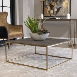 Alternative view of Grey Shagreen & Brass Square Coffee Table