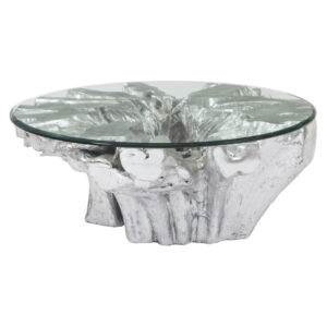 Otis Root Coffee Table Glass Silver Leaf